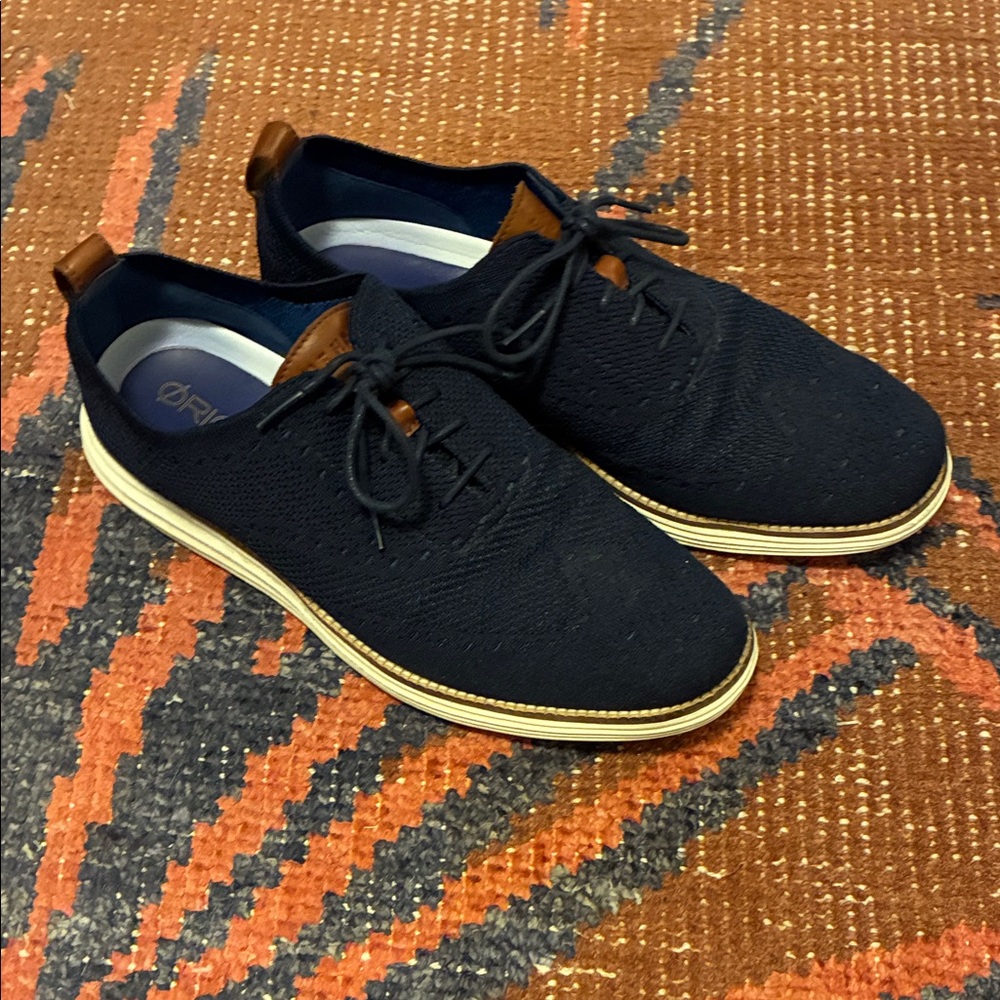 Cole Haan Navy Knit Lace-Up Sneakers with Tan Accents